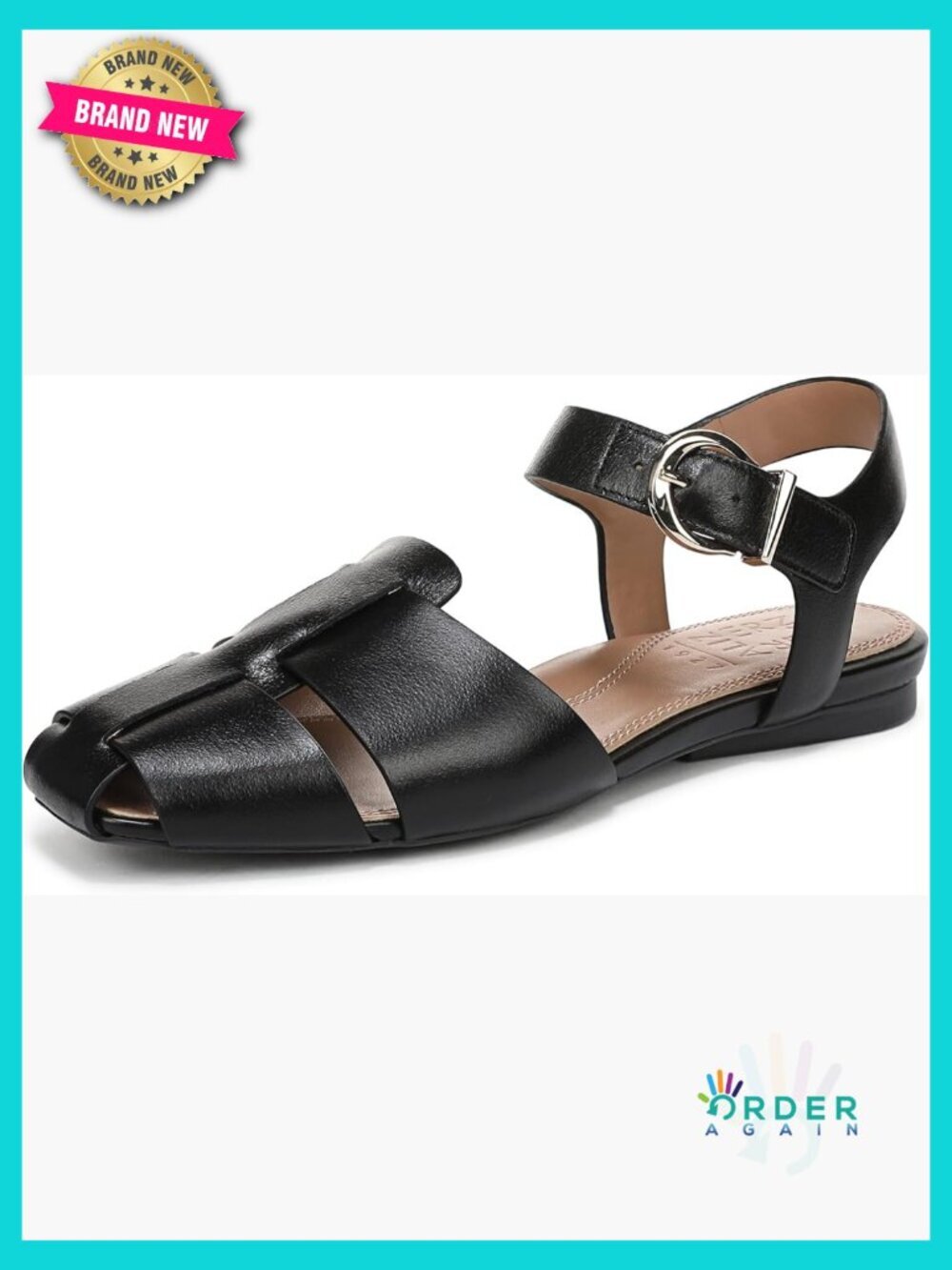 Strappy Square Toe Flat Sandals with Cushioned Footbed Adjustable Buckle